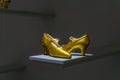 Beautiful bridal high and thin golden stiletto heel shoes