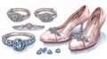 Beautiful Bride Accessories on White Background AI Generated