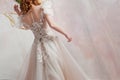 Beautiful bride,back view of girls in elegant wedding dress.