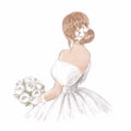 Beautiful bride with a bouquet of peonies. Hand drawn illustration in classic vintage style Royalty Free Stock Photo