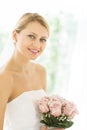 Beautiful Bride With Bouquet Of Roses Smiling Royalty Free Stock Photo