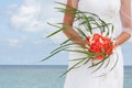 Beautiful bride with bridal bouquet on natural background Royalty Free Stock Photo