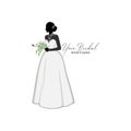 Beautiful Bride Brocade Gown with Flower Bouquet, Bridal Boutique Logo, Bridal Gown Logo Vector Design