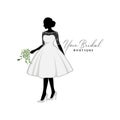 Beautiful Bride Brocade Short Gown with Bouquet Flower, Bridal Boutique Logo, Bridal Gown Logo Vector Design