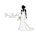 Beautiful Bride Dresses with Bouquet Flower, Bridal Boutique Logo, Bridesmaid Dresses Logo Vector Design