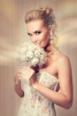 Beautiful bride in elegant white lace wedding dress Royalty Free Stock Photo