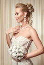 Beautiful bride in elegant white lace wedding dress Royalty Free Stock Photo