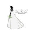 Beautiful Bride with Flower Bouquet, Bridal Boutique Logo, Bridal Brocade Gown Logo Vector Design