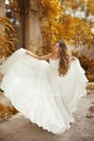 Beautiful bride girl walking at wedding day, happy woman in blow Royalty Free Stock Photo