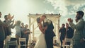 Beautiful Bride and Groom Celebrate Wedding Outdoors on a Beach Near the Ocean. Perfect Marriage Royalty Free Stock Photo