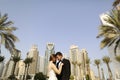 Beautiful bride and groom embracing in Dubai Royalty Free Stock Photo