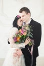 Beautiful Bride and Groom Hugging. Fashion Model Woman Royalty Free Stock Photo