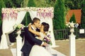 Beautiful bride and groom kiss Royalty Free Stock Photo