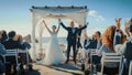 Beautiful Bride and Groom During an Outdoors Wedding Ceremony on an Ocean Beach. Perfect Venue for Royalty Free Stock Photo