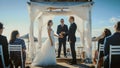 Beautiful Bride and Groom During an Outdoors Wedding Ceremony on an Ocean Beach. Perfect Venue for Royalty Free Stock Photo