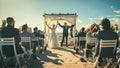 Beautiful Bride and Groom During an Outdoors Wedding Ceremony on an Ocean Beach. Perfect Venue for Royalty Free Stock Photo