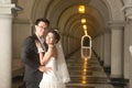 A beautiful bride and handsome groom at Christian church during wedding.