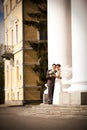 A beautiful bride and handsome groom at church