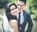 Beautiful bride and handsome groom smiling Royalty Free Stock Photo