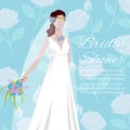 Beautiful bride holding a bouquet for wedding poster cartoon vector illustration. Royalty Free Stock Photo