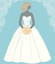 Beautiful bride holding a rose bouquet, vector illustration Royalty Free Stock Photo
