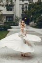 Beautiful bride in a park Royalty Free Stock Photo