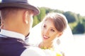 Beautiful bride looking at the groom Royalty Free Stock Photo