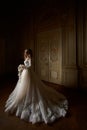 Beautiful bride in luxury baroque interior. Full-length portrait.