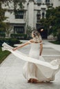 Beautiful bride in a park Royalty Free Stock Photo