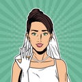 Beautiful bride pop art cartoon Internet Security, baniking online