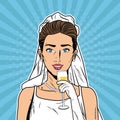 Beautiful bride pop art cartoon Internet Security, baniking online