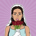 Beautiful bride pop art cartoon Internet Security, baniking online