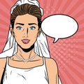 Beautiful bride pop art cartoon Internet Security, baniking online