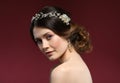 Beautiful Bride Portrait wedding makeup and hairstyle, girl in diamonds tiara, jewelry model Royalty Free Stock Photo