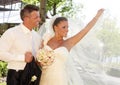 Beautiful bride posing in wedding gown