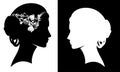 Beautiful bride profile head black and white vector silhouette Royalty Free Stock Photo