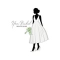 Beautiful Bride Short Gown with Bouquet Flower, Bridal Boutique Logo, Bridesmaid Gown Logo Vector Design