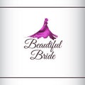 Beautiful Bride silhouette with watercolor texture. Wedding watercolor art with beautiful bride. Pink, purlpe color. Logo design Royalty Free Stock Photo