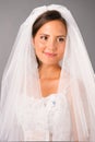 Beautiful bride under veil dress in studio