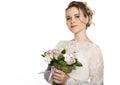 Beautiful bride with wedding bouquet in her hands. free space for your text Royalty Free Stock Photo