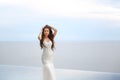 Beautiful Bride in wedding dress, outdoor portrait. Brunette ele Royalty Free Stock Photo