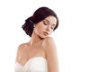 Beautiful bride. Wedding hairstyle make-up luxury fashion dress concept Royalty Free Stock Photo