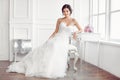 Beautiful bride. Wedding hairstyle make-up luxury fashion dress concept Royalty Free Stock Photo