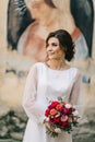 Wedding couple posing in city Royalty Free Stock Photo