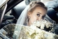 Beautiful bride woman portrait with bridal bouquet Royalty Free Stock Photo