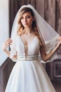 Beautiful bride woman in wedding dress and veil. fashion portrait of young gorgeous bride. Wedding dress. Royalty Free Stock Photo