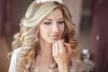 Beautiful bride woman with wedding makeup and hairstyle. Stylist Royalty Free Stock Photo