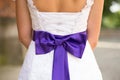 Beautiful brides wedding dress with bow. Royalty Free Stock Photo
