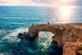 Beautiful bridge of lovers natural rock arch near of Ayia Napa, Cavo Greco and Protaras on Cyprus island, Mediterranean Sea. Royalty Free Stock Photo