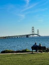 Scenic view of Mackinac Bridge from Bridgeview Park in St. Ignace, Michigan Royalty Free Stock Photo